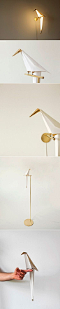 folded paper and brass lamp | Perch Light, by Umut Yamac