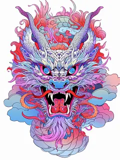 彩色简约龙元素素材图AI图数字艺术图