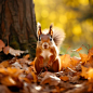 a cute squirrel, in an autumn forest, smooth soft lines
