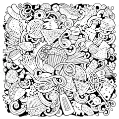 绘画插图,乱画,海报,快餐,矢量,动物手,菜单,三明治,草图,热狗