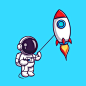 可爱的宇航员在玩火箭风筝卡通矢量插画矢量图素材