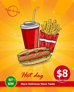 热狗,快餐,矢量,绘画插图,饮料,薯条,格子烤肉,设计,布置