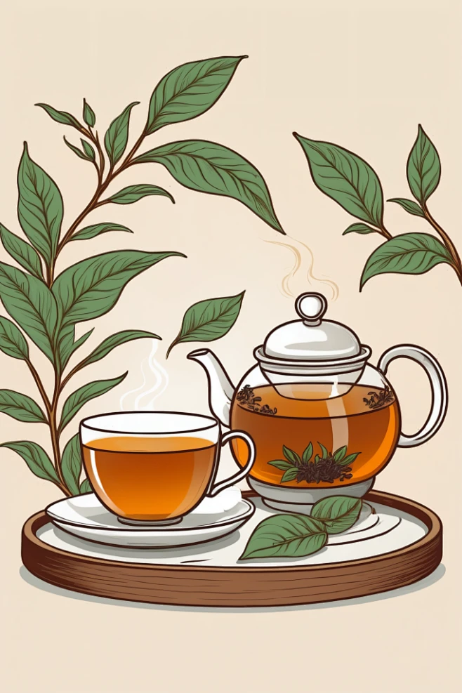 清新文艺的玻璃杯茶叶图片插画