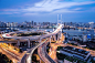 都市风光,户外,白昼,黄昏,蓝色_cf34b0f1a_nightscape of Shanghai_创意图片_Getty Images China