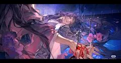 躺，古风，手，衣褶 侧面，插画，背景，光影 构图