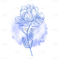 蓝紫色水彩烟雾线稿花卉元素