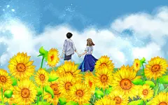 情侣人物夏天卡通人物郊外向日葵夏天夏日立夏夏季