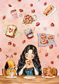 好吃的草莓酱美食 ~ 来自韩国插画家Aeppol 的「森林女孩日记」系列插画。