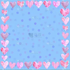 背景，纹理，框架，无缝模式的水彩心。手绘。爱情浪漫主题为生日、情人节、贺卡、婚礼、包装纸