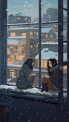 唯美手绘观雪冬天冬日二十四节气立冬插画