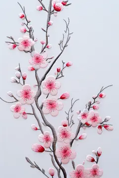 刺绣一剪梅手工花卉梅花元素