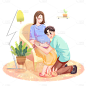 手绘-孕妇夫妻互动元素