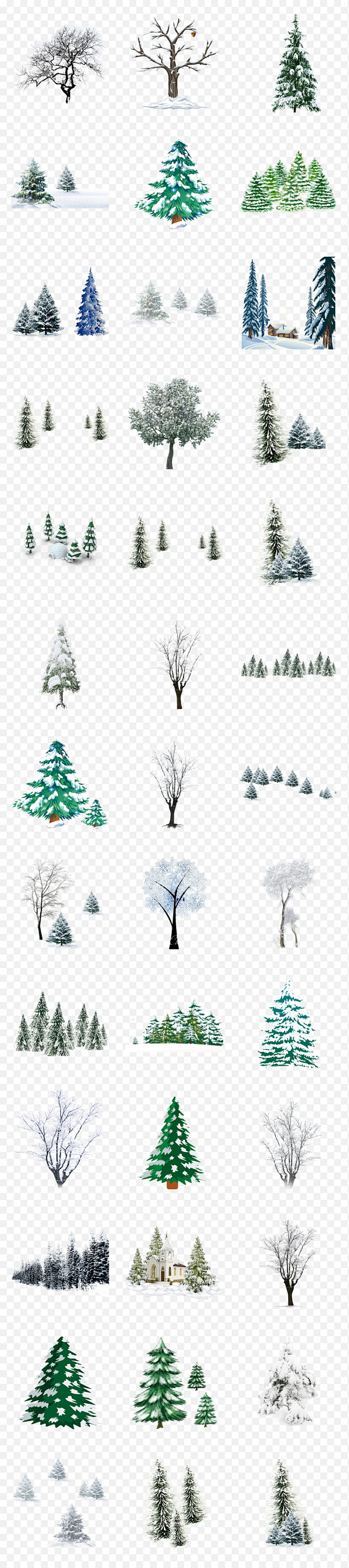 冬天雪树雪花飘落雪屋雪人雪松树木松树免抠...