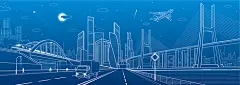 手绘城市交通线描建筑飞机场地铁货车高架桥高铁线稿eps矢量素材-淘宝网
