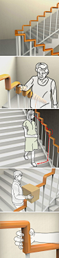 Simple in its design and description, the Right Angle Stair Handrail proposes a handrail that mirrors the stair’s contours. Probably not the ideal handrail to slide down from, the Right Angle Stair Handrail makes itself easier for people who actually use