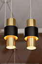 Pair of Danish Modern Cylindrical Brass Pendant Lamps image 2