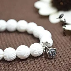 温暖良辰★925银莲花蓬吊坠 手工雕刻 圣洁白莲花砗磲 唯美手链