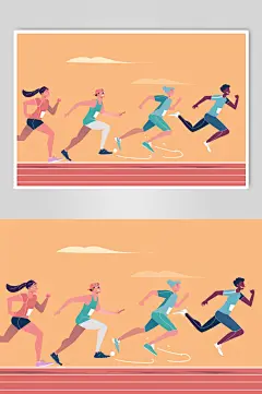 AI数字艺术扁平风校园运动会人物插画