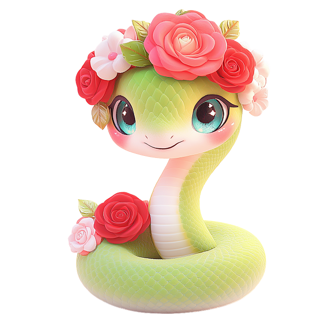 花瓣素材_蛇年春节可爱感卡通3D拟人蛇元...