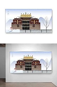 大雪古代地标建筑插画-众图网