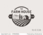 Farm House concept logo. Template with farm landscape. Label for natural farm products. Black logotype isolated on white background. Vector illustration.
