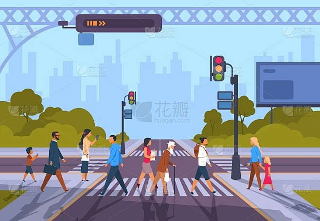1910. m30.i010.n008.s.c12.1457655716卡通行人。城市人行横道与不同