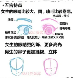 #资源君# 动漫人物男生与女生的画法速成，身体、头发、眼睛、腿值得收藏借鉴，转需~ ​​​​