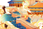 Mid-Autumn Festival packing illustration白鹿追月中秋包装插画 : 【白鹿追月】主题: 中秋系列立体包装插画元素：白鹿、故宫、万里长城、天坛、颐和园，十七孔桥等风格：传统中国风插画: @简爱手绘——————————————本插画作品版权归属客户所有，请勿擅自使用。