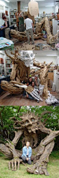 //Seattle sculptress Kim Graham and her team made this amazing troll sculpture out of reclaimed lumber, discarded cardboard, and papier mache #art #sculptures