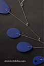 Beautiful navy blue closeup of Mobilized hanging art mobile by AtomicMobiles.com. Handmade to order just for you, with care in Los Angeles.  #handmadeart #navyblue #hangingartmobiles #mobilized #artmobiles