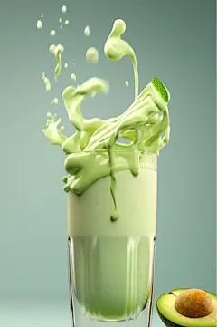AI数字艺术高清牛油果酸奶液体飞溅模型