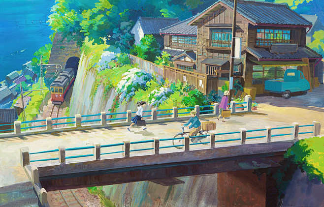 现代日式室外场景插画