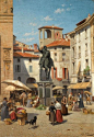 Jacques François Carabain (1834-1933) Piazza Cavalli, Piacenza. 1898