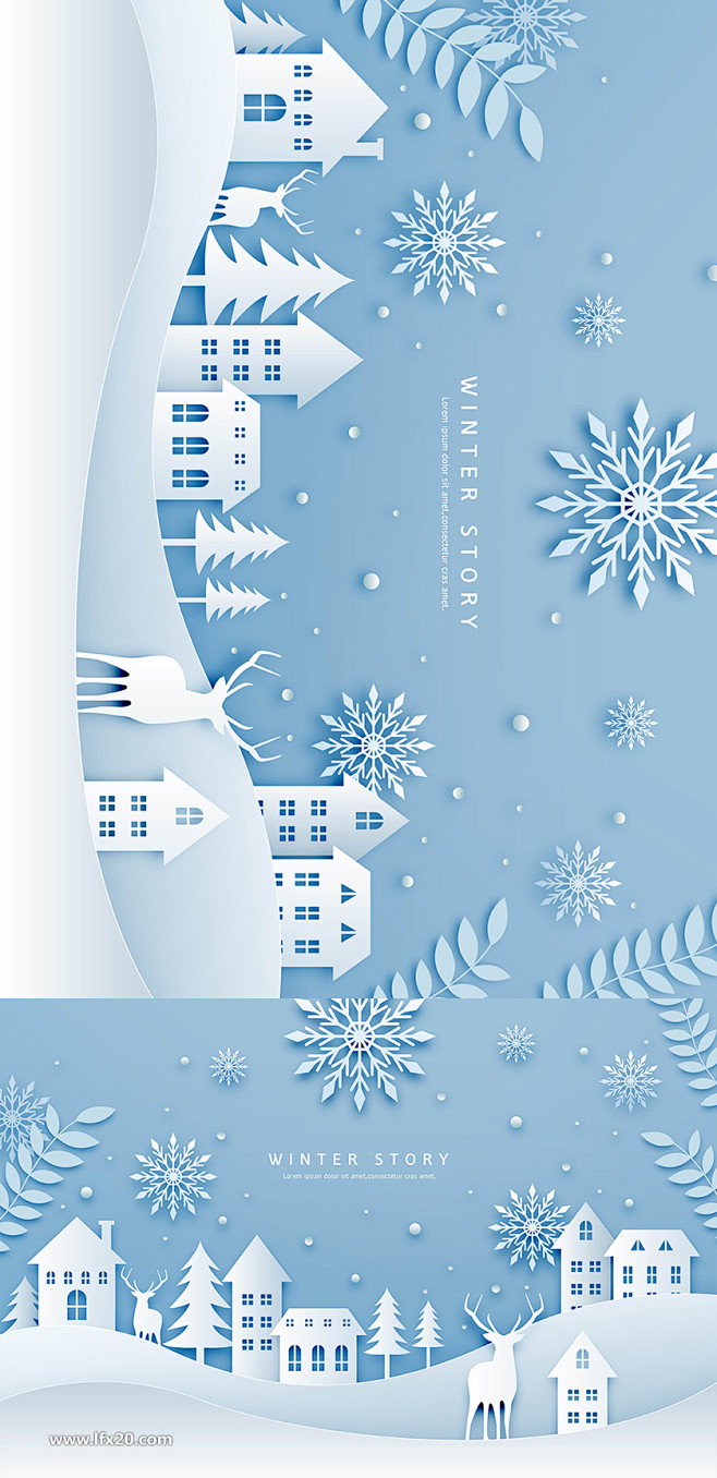 圣诞节创意剪纸新年雪人城市PSD素材