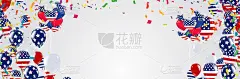 五星和丝带总统日快乐。脚本。书法设计印刷贺卡，销售旗帜，海报。彩色矢量插图手绘文字字母美国