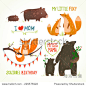 Cartoon Forest Animals Parent with Baby Birthday Party Cards. Brightly colored childish animals. Mothers and children. Vector illustration. 正版图片在线交易平台 - 海洛创意（HelloRF） - 站酷旗下品牌 - Shutterstock中国独家合作伙伴