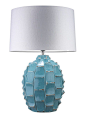 Bayern Turquoise | Inspired by the Brutalist Architectural movement, these striking lamps are finished with Turquoise and Ivory crackle glazes.