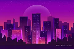 夜景手绘城市插画