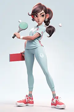 AI数字艺术可爱女孩运动锻炼人物模型