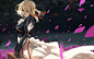 Anime 4352x2720 anime anime girls Violet Evergarden blue eyes suitcase petals WLOP long hair blond hair 2D skirt lifting hair blowing in the wind looking below scars long sleeves white dress fan art