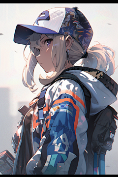 棒球帽帅气二次元冷酷鸭舌帽女生图片插画