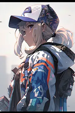 棒球帽帅气二次元冷酷鸭舌帽女生图片插画