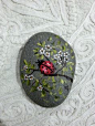 Ladybug painting rocks, hand painted stone, miniature stone art, beach stone…