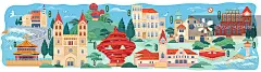 青岛旅行城市扁平插画图片素材