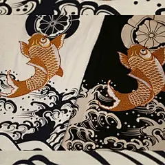 暴杂独家定制 海浪浮世绘日式鲤鱼锦鲤刺绣T恤情侣款短袖