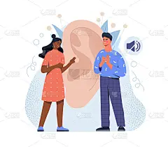 马尔和女聋人角色在白色背景下用手势交谈