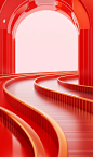 3d image of a red curved road leading into a room, in the style of rendered in cinema4d, commercial imagery, valentine hugo, orange and gold, advertisement inspired, playful use of line, traincore

+ use text


--ar
 19:32

--niji
 5