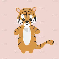 可爱的卡通可爱的手画字符宝贝老虎矢量插图为孩子孤立在粉红色的背景
