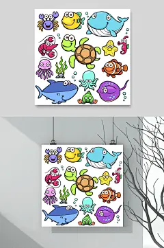 时尚乌龟简约彩色海洋动物矢量素材