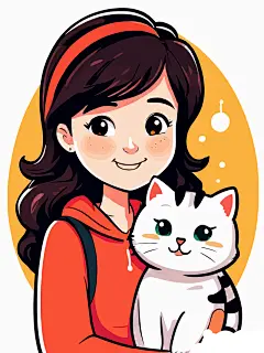 人物插画小女孩可爱猫咪